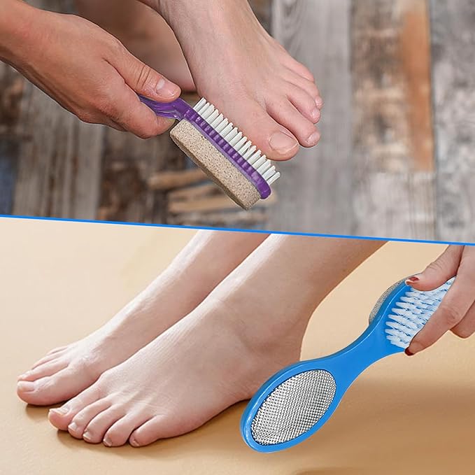Pumice Stone Brush for Feet 2 Pack Foot Brush Foot Scrubber Foot File Callus Remover 4 in 1 Feet Pedicure Tools for Feet,Pumice Stone, Foot Rasp and Sand Paper