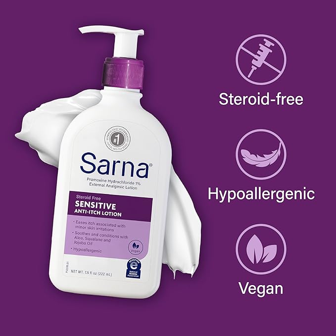 Sarna Sensitive Steroid-Free Anti-Itch Lotion for Dry Irritated Skin, Fragrance free - 7.5 Fl Oz