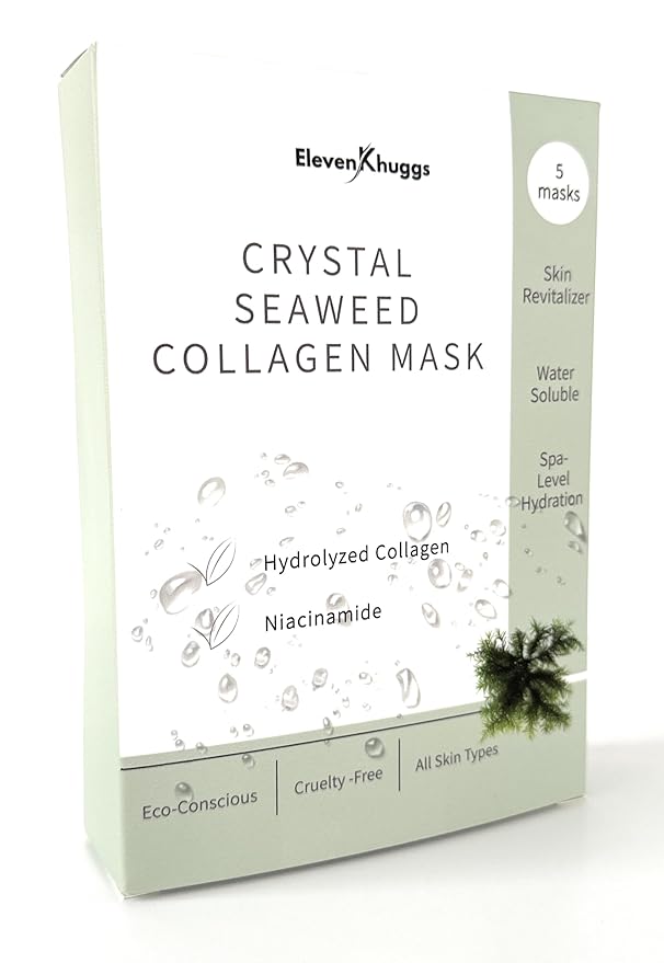 Crystal Seaweed Bio-Collagen Sheet Mask – Hydrating, Brightening & Firming Face Masks with Niacinamide, Korean Skincare Formula (5 Pack)