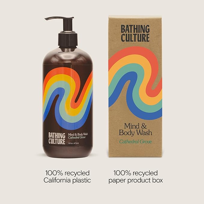 Bathing Culture, Organic Mind + Body Wash, Natural, Biodegradable, Vegan Personal Care, All Natural Organic Body Wash for Women and Men, PCR Plastic Bottle, 16 oz, Cathedral Grove, Holiday Gift Idea