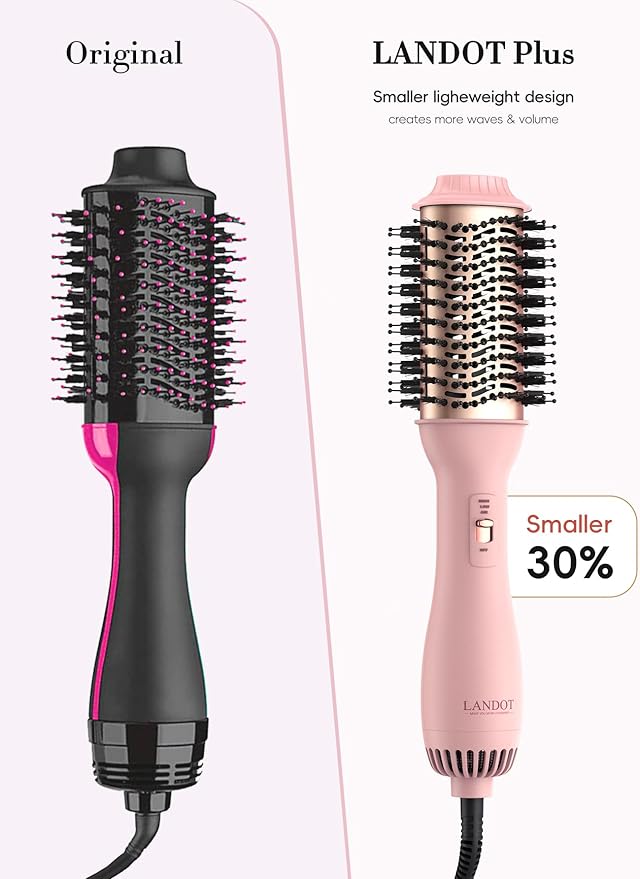 LANDOT Hair Blow Dryer Brush: One-Step Hot Air Brush with 60mm Oval Barrel - 4 in 1 HairDryer Styler and Volumizer for Drying Straightening Curling Volumizing Hair Fight Frizz and Add Volume
