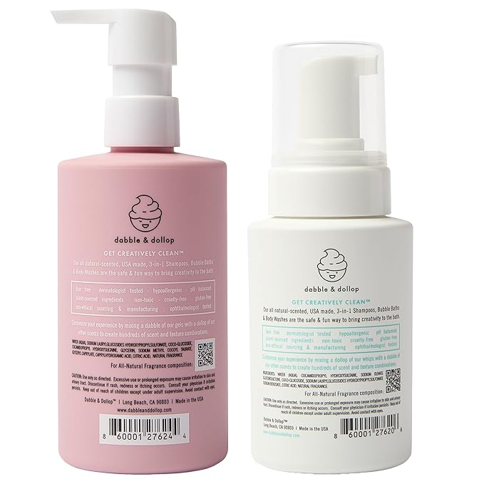 Dabble & Dollop Coconut + Vanilla Body Wash & Shampoo – 3-in-1 Natural Bubble Bath for Kids, No Parabens or Sulfates, Vegan, Gluten-Free, Tear-Free (2-Pack)