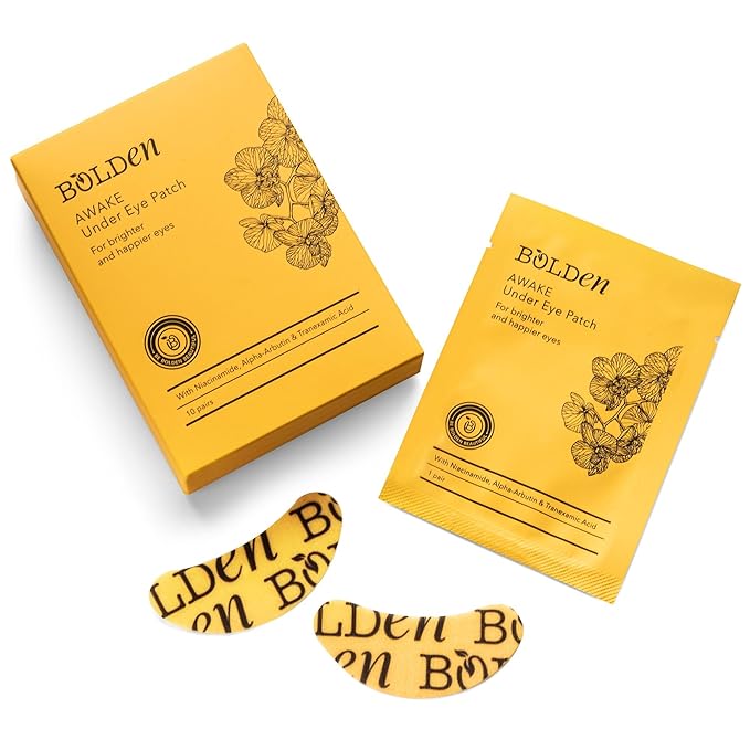 BOLDEN Awake Under Eye Patch | Eye Mask For Dark Circles, Puffiness & Discoloration | Brightening Eye Pads With Niacinamide, Alpha Arbutin, Tranexamic Acid & Vitamin C | 10 Pairs