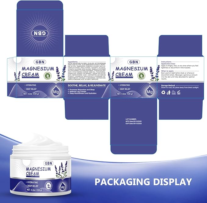 GBN Magnesium Cream - Hydrating Magnesium Lotion for Sleep - Natural Relaxation & Muscle Tension, Nighttime Cream for Feet, Leg Cramps, Safe for Kids (Lavender)