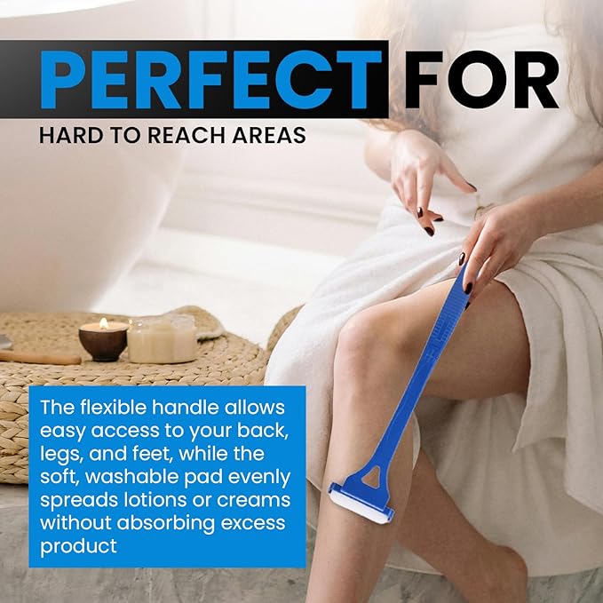 Long Handle Lotion Applicator – Flexible Cream Spreader for Back & Body – Apply Sunscreen, Tanning Lotion, or Moisturizer – Washable Pad – Ideal for Seniors, Travel & Gifting