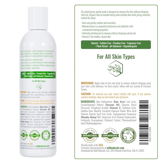 Wild Naturals Moisturizing Eczema Body Wash – Gentle Psoriasis Body Wash for Itchy, Dry Skin Relief – Eczema Soap for Redness and Flareups – Hydrating Cleanser for Women and Men