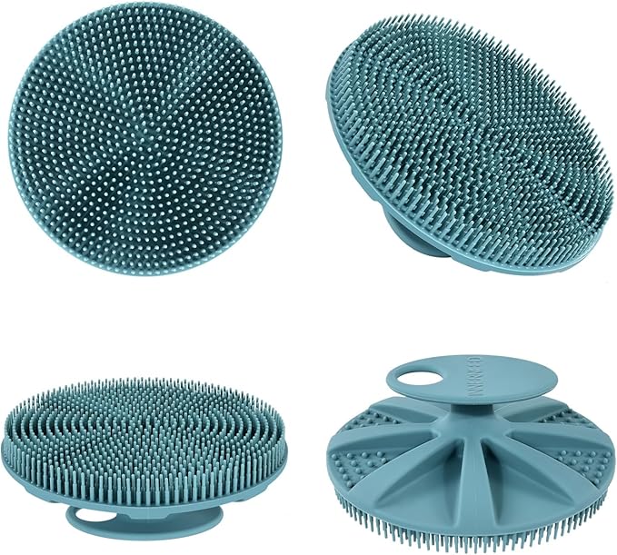 INNERNEED Food-Grade Soft Silicone Body Scrubber Shower Brush Handheld Cleansing Skin Brush, Gentle Exfoliating and Lather Well (Dark Green+Pink)