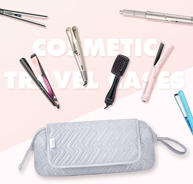 Leudes Hair Tools Travel Bag for Women Heat Resistant Mat for Travel Essentials Hot Tools Straighteners,Flat Irons,Curling Iron,Hot Air Brushes and Hair Dryer Organizer Bags 2 in 1 (Light Grey)