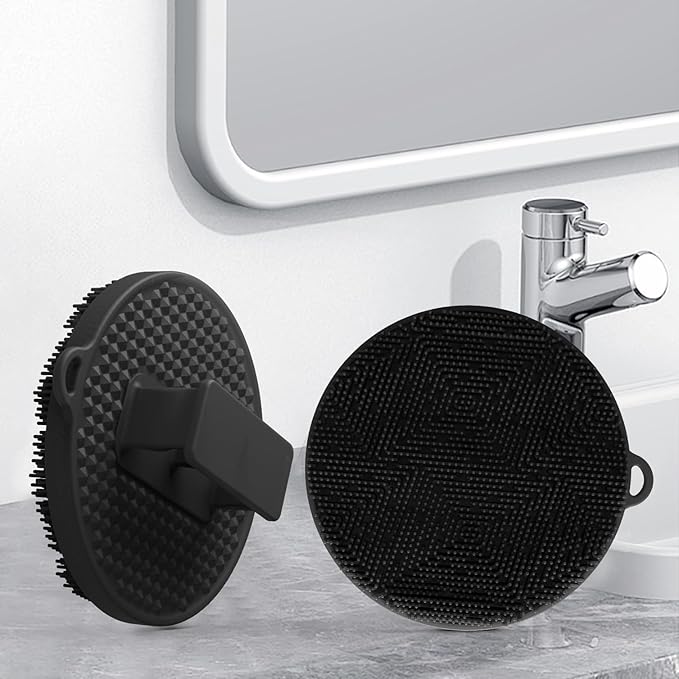 Silicone Body Scrubber-Silicone Shower Brush for Gentle Exfoliating & Lathering with Body Scrub & Wash, Durable & Hygienic, Deep Cleansing Exfoliator for All Skin Types - Shower Essential(1Pack.black)