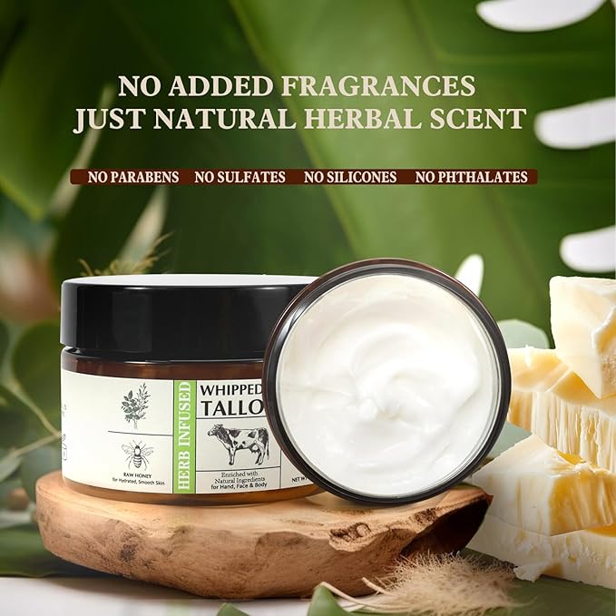 Beef Tallow for Skin, Stocking Stuffers adults, Thsnksgiving Gifts, Natural Face and Body Butter with Raw Honey, Christms Gifts, Herbal Extracts, Grass-Fed Beef Tallow