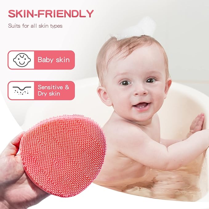 Manmihealth 4 Pack Soft Silicone Shower Brush, Super-Lathering and Deep-Cleaning Body & Face Scrubber, Gentle Exfoliating Bath Glove for All Skin Types, with Free Hooks (Black+Pink)*2