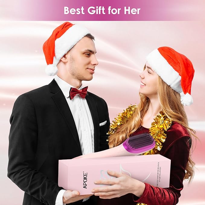 APOKE 3 in 1 Hair Dryer Brush Professional 1200W Powerful Ceramic Tourmaline 3 Heat/2 Speed Settings One Step Hair Dryer and Styler (Pink)