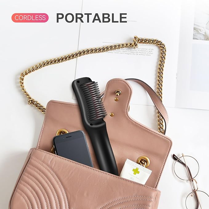 FERNIDA Cordless Hair Straightener Brush, Rechargeable Portable Straightening Brush for Women Travel, Home, Car, Office