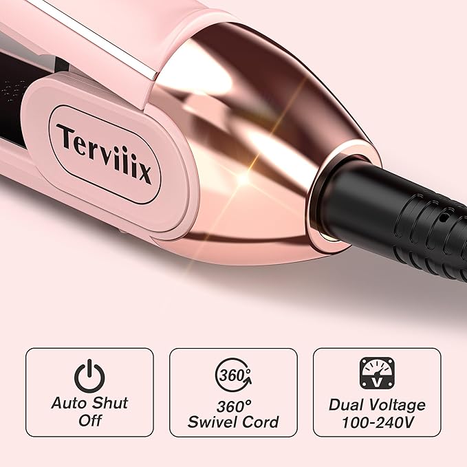 Terviiix Titanium Flat Iron Hair Straightener and Curler 2 in 1, ARC Non-Snagging Straightening Iron for One Swipe, 15s Ultra Fast Heating, 100-240V Dual Voltage, Auto Off, 1 inch Pink