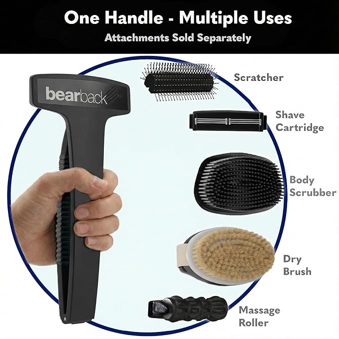 bearback Lotion Applicator for Back & Body - Long Reach Folding Handle with Reusable Foam Rollers - Apply Lotion, Medication, Ointment, Sunscreen, Self Tanner - (Black) (Handle with 2 Rollers)