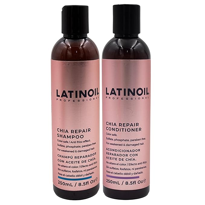 LATINOIL Chia Seeds Hair Repair Shampoo And Conditioner Sulfate & Paraben Free - Very Rich Natural Treatment Product, Thicken the Hair, Safe for Color Treated, Curly, Textured Hair, 8 Oz