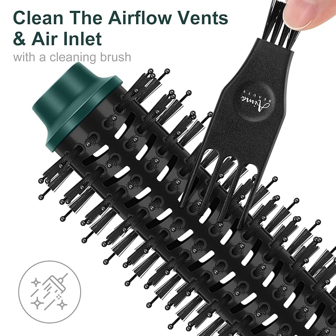 Aima Beauty Hair Dryer Brush, One Step Hair Dryer & Volumizing Hot Air Brush, 3 Heat/Speed Settings, Advanced Ionic Technology, Ceramic Coating, Nylon Pins & Tufted Bristles, Dark Green, 1000W, 125V