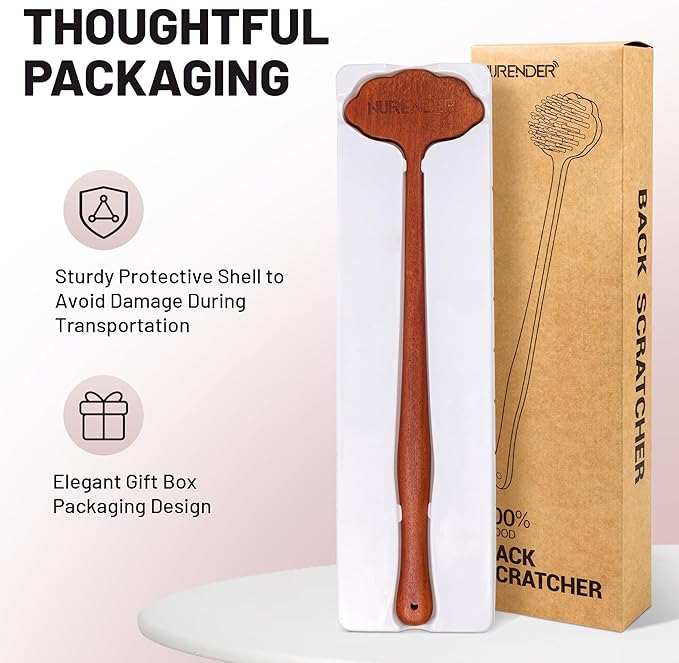 Wooden Back Scratcher, 16.34'' Long Handle Handmade Wood Brush Needle Effective in Relieving Itching, Rascador de Espalda, Backscratcher for Men and Women, Gift for Father, Husband, Elderly