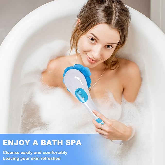 OWIIZI Electric Bath Brush Back Scrubber for Shower, Detachable Long Handle Exfoliating Face Cleansing Silicone Massager, 5 Brush Heads, 6 Speeds, Deep Clean Electronic Body Brushes for Men Women