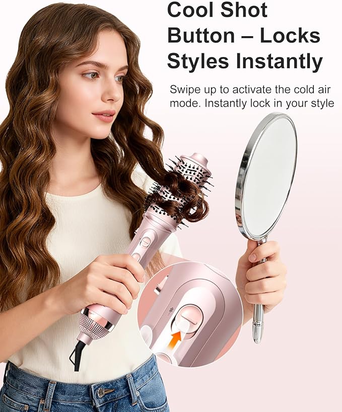 Nimmu Blow Dryer Brush Set, 5-in-1 Hot Air Brush Set, All-in-One Hair Styler for Salon Blowouts, Smoothing, Curling & Volumizing and Straightening, Less Frizz & Heat Damage, Pink
