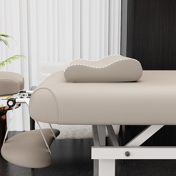 pouseayar Heavy Duty Electric Stationary Massage Table with Heating Function, Backrest Adjustable and Storage Space for Treatment/Medical Spa/Facial/Beauty/Massage Bed - 30 x 75 - Beige Gray