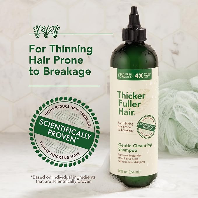 Thicker Fuller Hair Gentle Cleansing Shampoo Advanced Thickening Solution 12oz - Removes Impurities, Fortifies Hair And Reduce Breakage (Pack of 2)