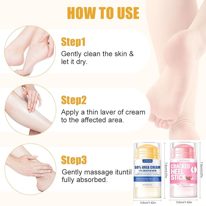 2Pcs Urea Cream 60% for Feet & Dry Cracked Skin, Cracked Heel Repair Stick Maximum Strength Moisturizing Foot & Hand Balm, Repair Creams for Dry Feet, Knee, Elbow and Hand