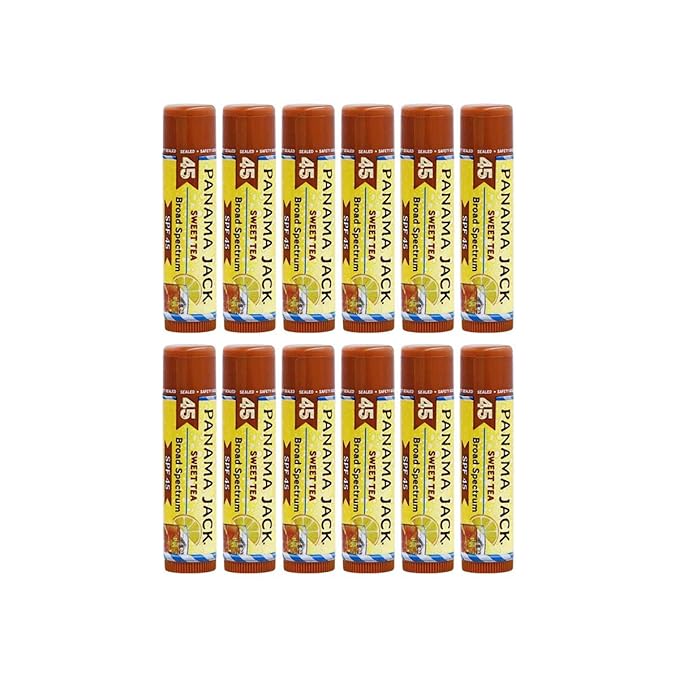 Panama Jack Sunscreen Lip Balm - SPF 45, Broad Spectrum UVA-UVB Sunscreen Protection, Prevents & Soothes Dry, Chapped Lips, Sweet Tea, 3-pack