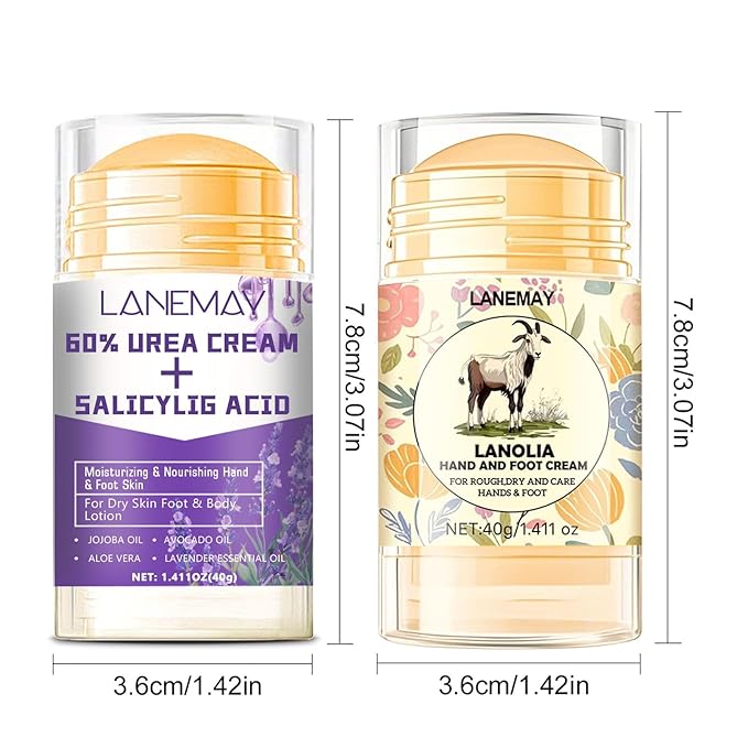 2Pcs Urea Cream 60% for Feet & Dry Cracked Skin, Cracked Heel Repair Stick Maximum Strength Moisturizing Foot & Hand Balm (Lavender)