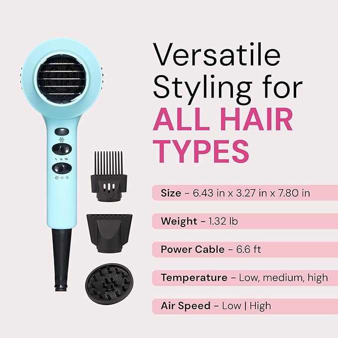 L'ANGE HAIR PowerStyle Ionic Turbo Hair Dryer | 1875W Fast Drying & Precision Styling for Long-Lasting, Frizz-Free Looks | Advanced Ionic Technology Smooths & Shines Hair (Blue)