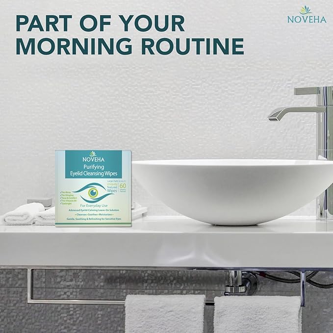 NOVEHA 180PCs Eyelid & Lash Wipes | For Itchy, Dry Eyes, Styes & Blepharitis | Gentle Refreshing Eye Scrub Cleansing Wipes, Hypoallergenic & Soothing For Sensitive Eyes | Vegan Face Moisturizer