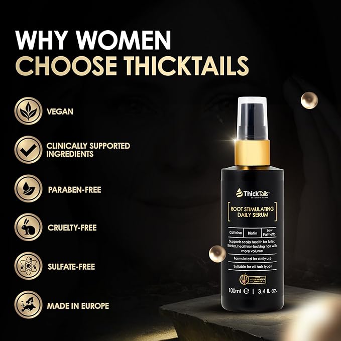 ThickTails Root Stimulating Leave-In Hair Serum – 3.4 fl.oz | Strengthens, Nourishes & Revitalises for Fuller-Looking Hair | Caffeine, Biotin & Peptides | Reduce Breakage & Thinning