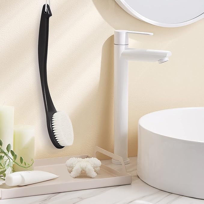 Exfoliating Shower Brush Bath Body Brush, Never Mold 15" Back Brush Long Handle for Shower, Dry Brushing Body Brush or Wet Brush with Moderate Bristle, Black