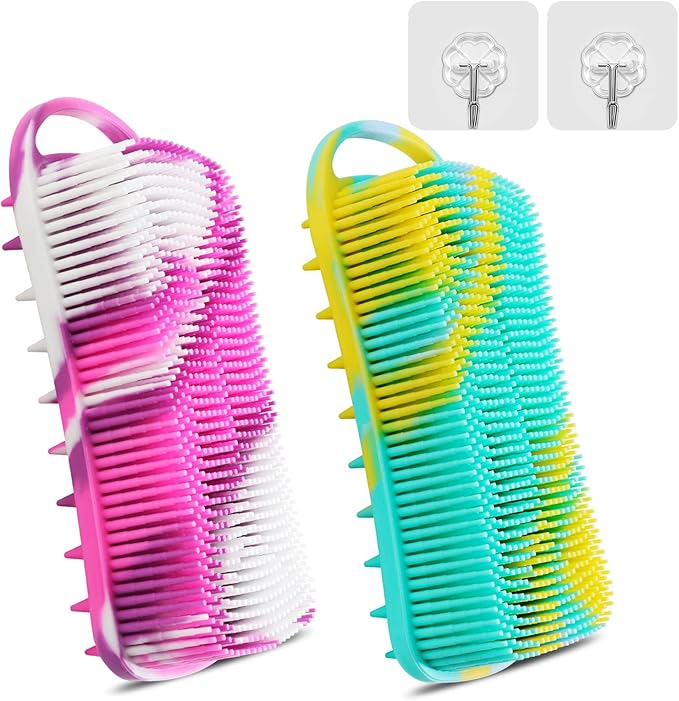 2PCS Silicone Body Scrubber, Loofah for Women, Gentle Exfoliating Shower Cleaner Bath Brush, Rubber Body Wash Deep Cleaning & Exfoliator & Massage, Travel-Friendly for Bathroom