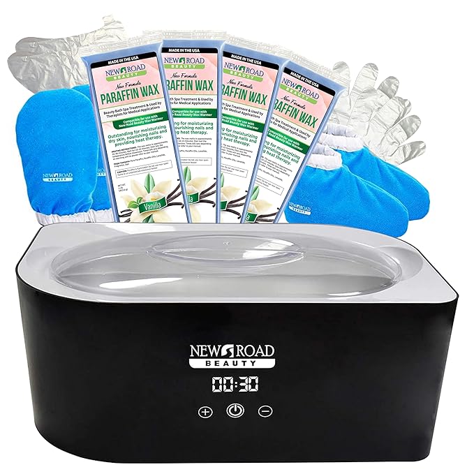 Paraffin Wax Machine for Hand and Feet, Paraffin Wax Kit, Quick Heating Touch Screen Paraffin Bath, Blue Terry-Cloth Mitts and Booties, Paraffin Wax for Arthritis, 4-Pack Vanilla