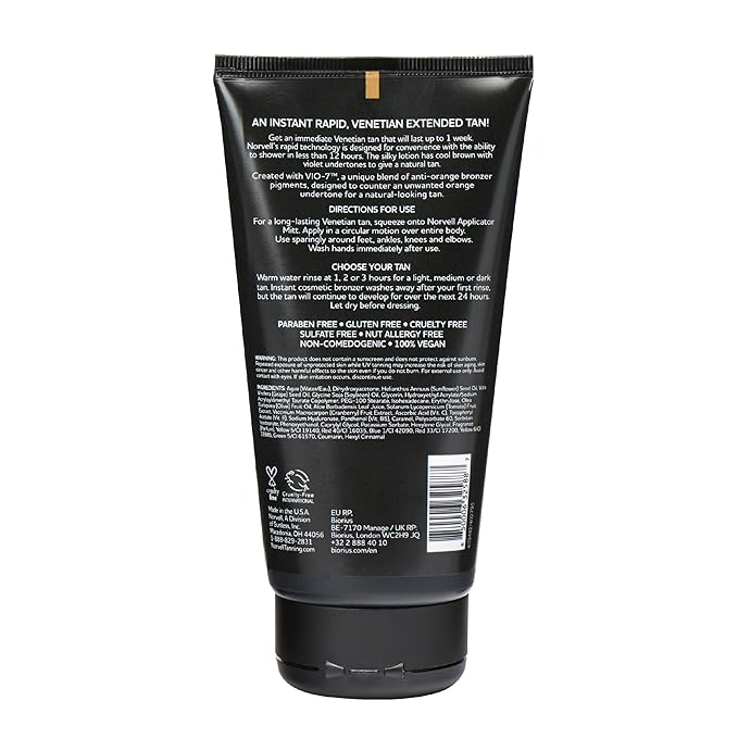 Norvell Venetian Rapid Sunless Self Tanner Lotion 5 fl oz – Professional Fast Acting Self Tanning Cream for Natural Bronze Glow, Streak Free, Long Lasting, Anti Orange Fake Tan