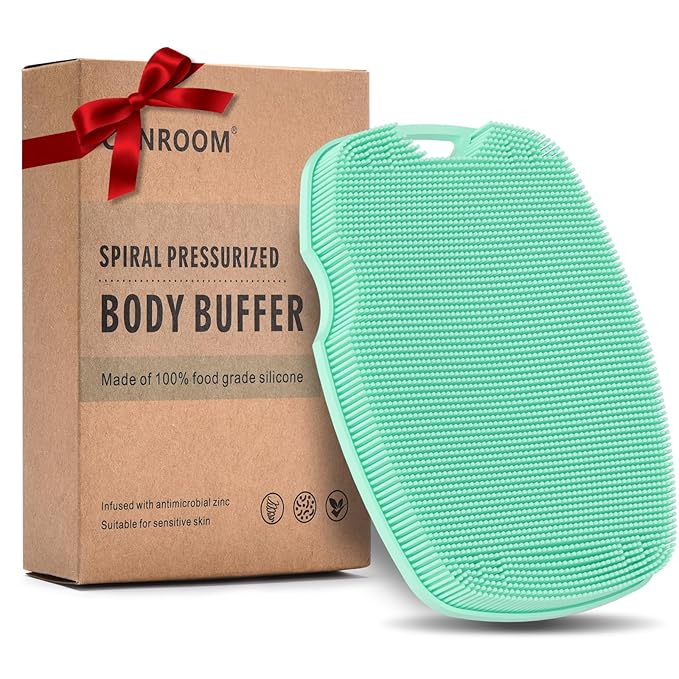 Silicone Body Scrubber - Anti Zinc Infused-Highly Elastic Bristles Exfoliating Body Scrubber for Shower Body,Cellulite Reduction,Blood Circulation - Green