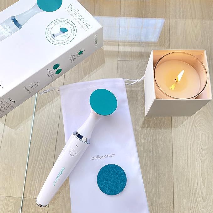 Bellasonic Electric Foot File + Callus Remover with Unique Oscillating Head – File & Smooth Dry, Hardened & Cracked Skin on Heels & Toes – Salon Quality Pedicure at Home w/Portable, Rechargeable Set