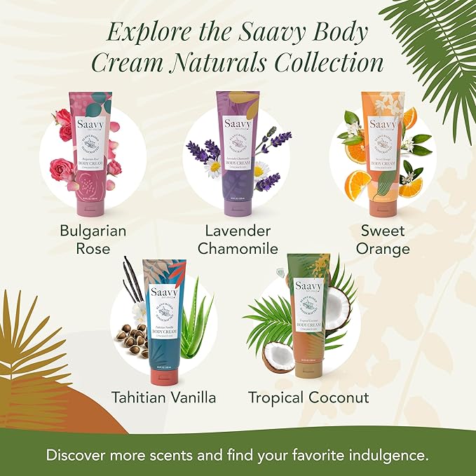 Saavy Naturals Body Cream Tropical Coconut Plant-Based Ingredients| Made In USA | Absorbent Shea Butter Vegan Formula, Thick and Creamy Body Moisturizer, Body Lotion for Dry Skin- 8.5 Fl Oz