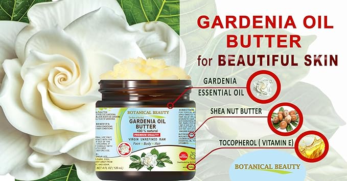 Botanical Beauty GARDENIA OIL BUTTER 100% Natural Gardenia Essential Oil in Shea Nut Butter for FACE, SKIN, BODY, HAIR, NAILS. Beauty Skin Moisturizer Oil Butter. (16 Fl Oz)