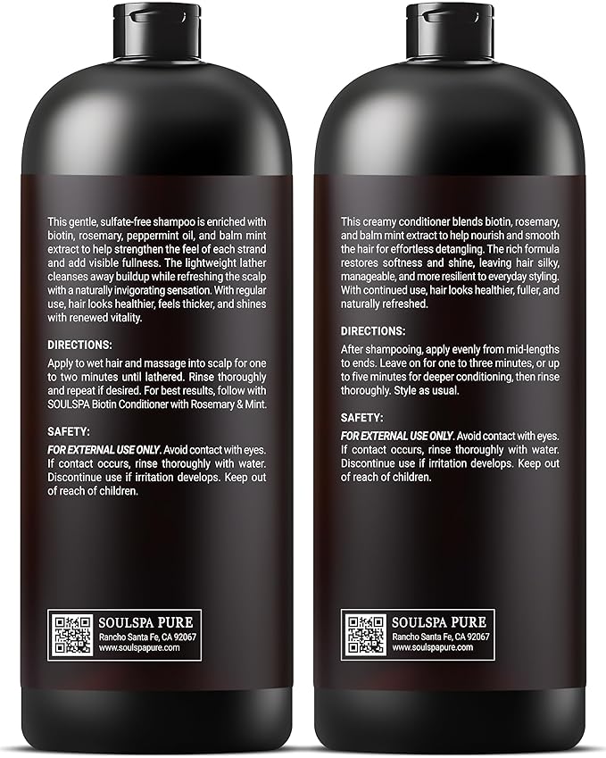 Biotin Shampoo and Conditioner Set for Men & Women | 16 fl oz Each | with Rosemary & Mint | Sulfate Free Hydrating & Strengthening Hair Care for Thinning, Color-Treated & Dry Hair