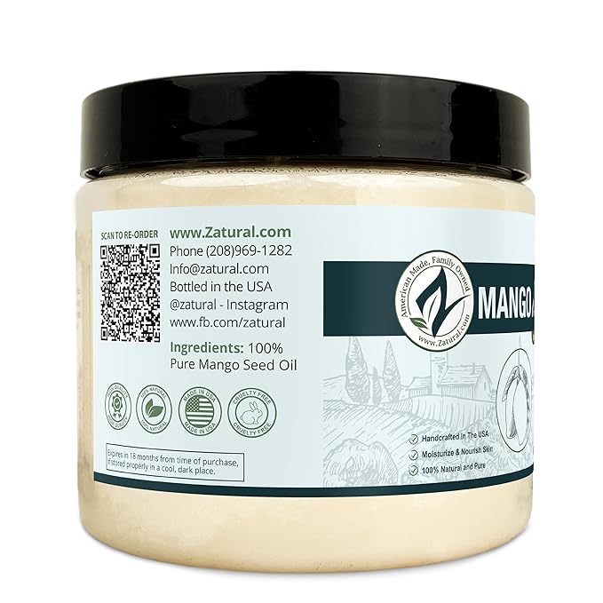 Zatural 100% Pure Mango Butter | Cold Pressed Raw Creamy Body Butter for Skin Hydration, Conditioning & Softening (16oz)