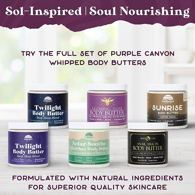 PURPLE CANYON Solar Soothe Whipped Body Butter 8oz | Cactus Blossom Body Lotion Infused with Healing Cactus and Aloe Vera | Natural Body Cream for Sensitive Skin