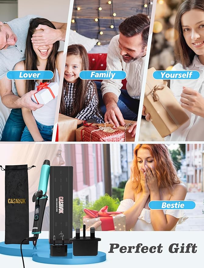 Mini Curling Iron for Travel,110~240V Dual Voltage with European Plug Adapter,Small Curling Iron for Short Hair,Tiny Curling Irons for Women,Anti-Scald Cover,Auto-Off,5 Temp Settings,1 Inch(Blue)