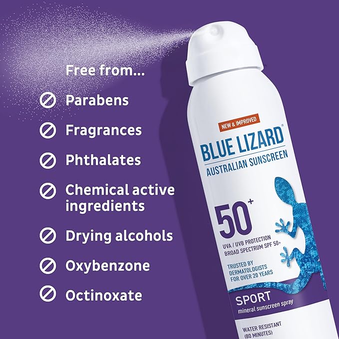 BLUE LIZARD Mineral Sunscreen Spray, SPF 50+ | Water-Resistant | Zinc Oxide Formula | 5 fl oz Pack of 2 | Vegan