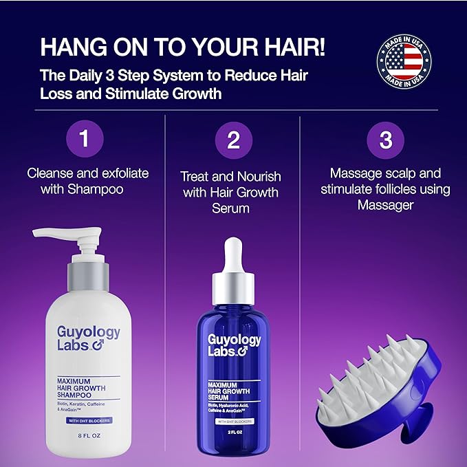 Hair Growth Shampoo For Men - With Conditioner for Thinning Hair - Natural DHT Blockers To Reduce Hair Loss - AnaGain™ - Biotin and Keratin Best for Growth and Thickening - Made in USA - Guyology Labs