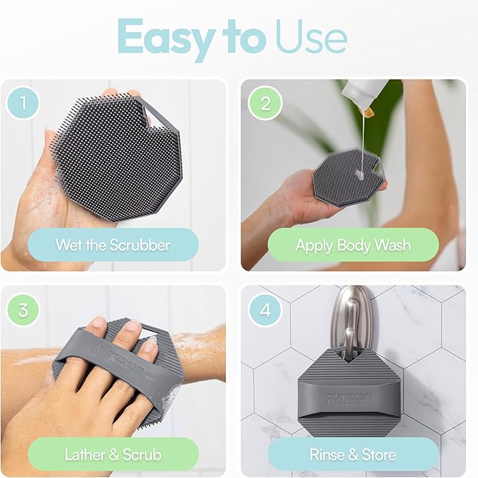 Silicone Body Scrubber, Exfoliating Body Scrubber for All Skin Types, Eco Friendly Massaging & Exfoliating Shower Scrubber with Soft Bristles, Travel Essentials, Loofah Alternative