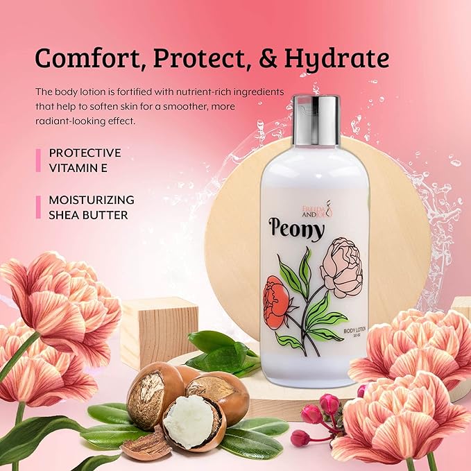 Home Spa Gift Fragrance Body Lotion Luxury Firming Scented 10oz Deep Moisturizing Fragrance Body Lotion for Women (Peony)