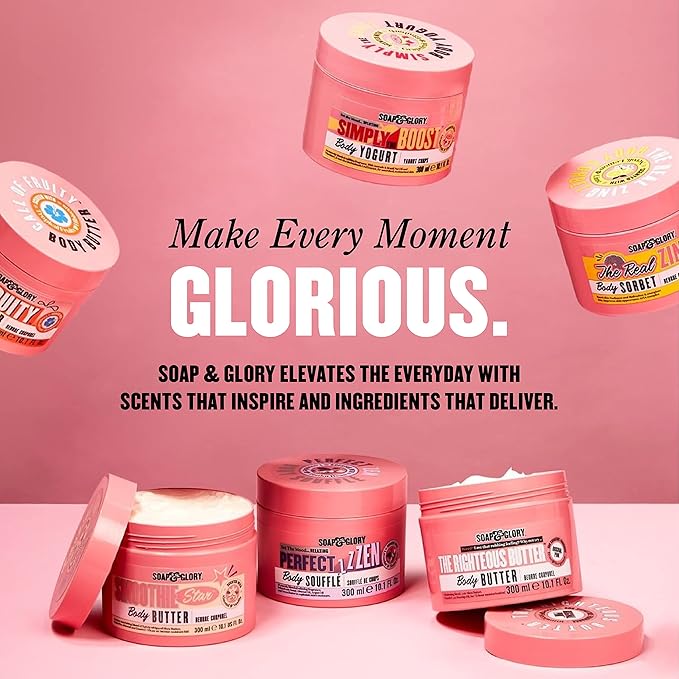 Soap & Glory The Righteous Body Butter - Hydrating Body Moisturizer for Dry Skin with Shea Butter, Vitamin E & Aloe Vera - Rich Lotion for Women - Vegan & Cruelty Free (10.1 fl oz)