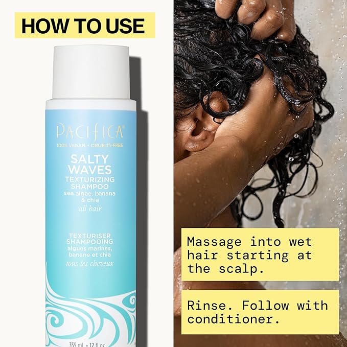 Pacifica Beauty Salty Waves Texturizing Shampoo + Texturizing Conditioner | For All Hair Types | Perfect and Effortless Beach Hair | 100% Vegan & Cruelty Free | Sulfate + Paraben Free
